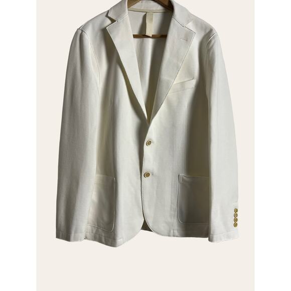 Eleventy White Cotton Two Button Patch Pocket Classic Blazer Jacket Size Large - Picture 1 of 8